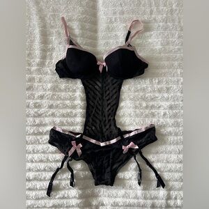 Sexy Little Things Garter Teddy Lingerie Black Pink L Victoria’s Secret